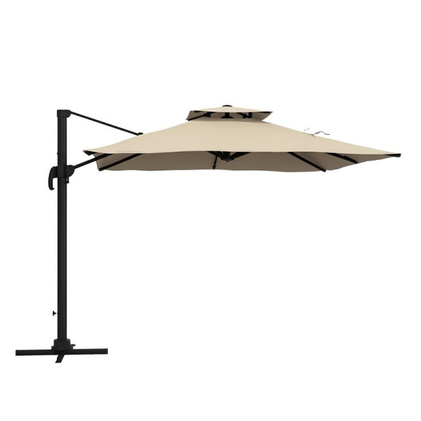 Outsunny Ampelschirm Sonnenschirm, wetterbeständig, 1 Handkurbel, 2,94 x 2,94 x 2,7 m, Khaki, 84D-114V01KK