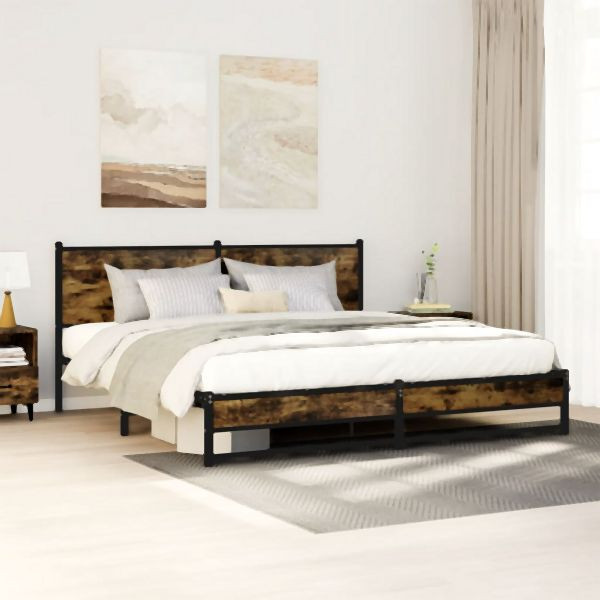 vidaXL Metallbett ohne Matratze Räuchereiche 160x200 cm, 4007835