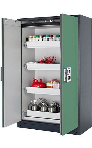 asecos Feuerbeständiger Gefahrstoffschrank Select W-124, 4 Auszugswannen, Türen grün, 201024