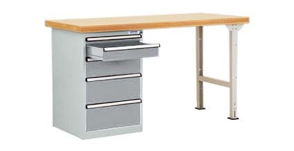 Manuflex Werkbanksystem COMBI Modell 1 mit massiver Bucheplatte, BxTxH = 1500 x 700 x 840 mm, Alusilber, TP5087.9006