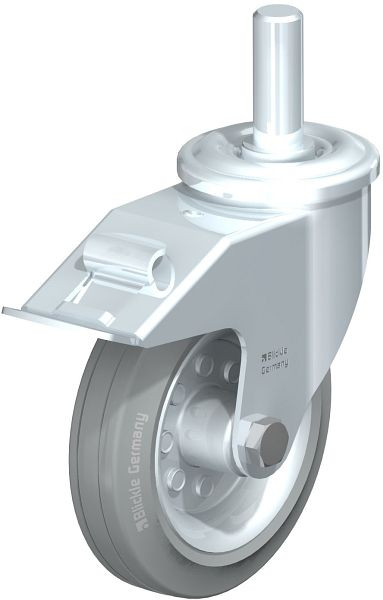 Blickle LEZ-VE 150R-22-FI-SG Stahlblech-Lenkrolle mit Zapfen & Feststeller, Vollgummi, Grau, 664870