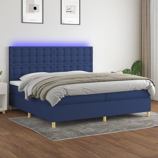 vidaXL Boxspringbett mit Matratze & LED Blau 200x200 cm Stoff, 3135787