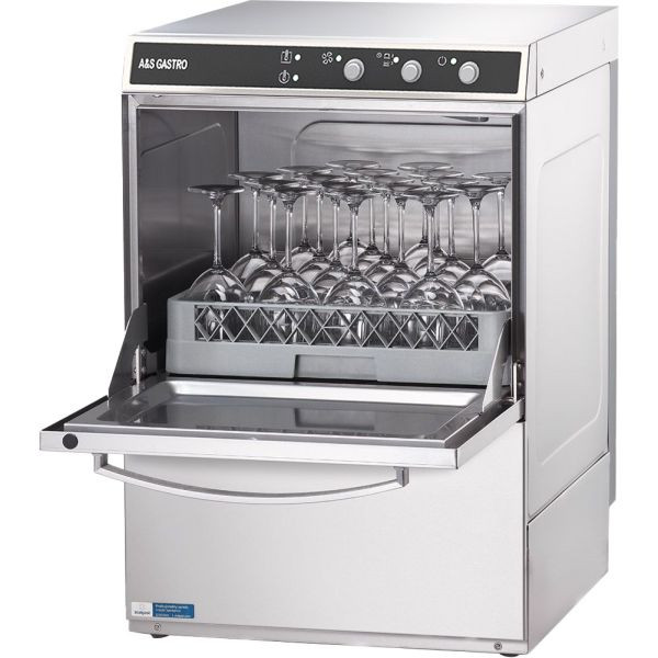 A&S Gastro Gläserspülmaschine Universal inkl. Klarspülmittel- und Reinigerdosierpumpe und Ablaufpumpe, 230 V, 2,77 kW, 465x565x720 mm, GLSP203