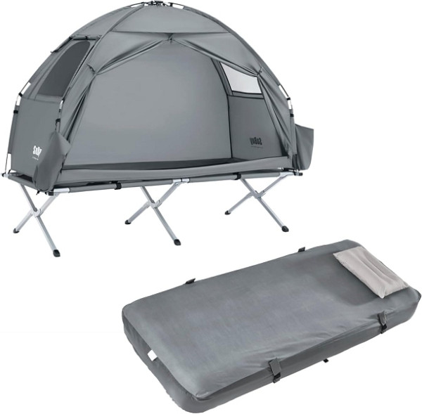 SoBuy Campingzelt mit Luftmatratze und Zubehör Set, 1-Personen Trekkingzelt mit Gestell 193.5x86x160 cm, OGS32-II-HG-TP