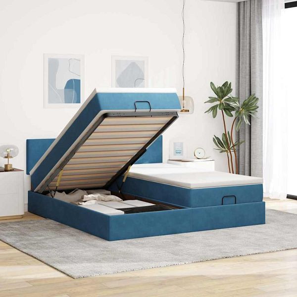 vidaXL Ottoman-Bett mit Matratzen & LEDs Dunkelblau 180x200 cm Samt, 3312909