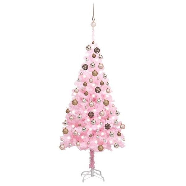 vidaXL Künstlicher Weihnachtsbaum mit Beleuchtung & Kugeln Rosa 180cm, 3077585