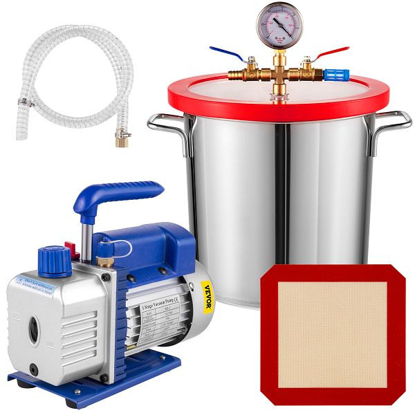 VEVOR 3 Gallone 12L Vakuumkammer 85L/Min 3CFM Vakuumpumpe Unterdruckpumpe Edelstahl, QCKTZKB3CFM1-4J3TV2