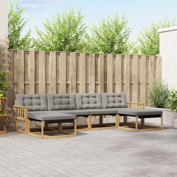 vidaXL Outdoor-Sofagarnitur mit Kissen 6-teilig Weiß und Hellgrau, 3388945