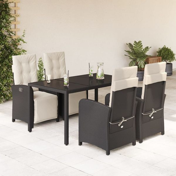 vidaXL 5-tlg. Garten-Essgruppe mit Kissen Schwarz Poly Rattan, 3212452