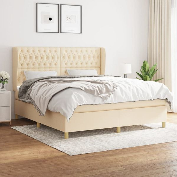 vidaXL Boxspringbett mit Matratze Creme 180x200 cm Stoff, 3128786