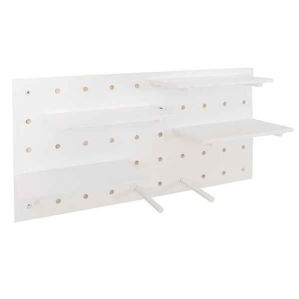 Mendler Wandpaneel HWC-P24, Wanddekoration Wandregal Steckboard Lochplatte, 4 Ebenen Aufhängung 100x50cm FSC®, weiß, 139716