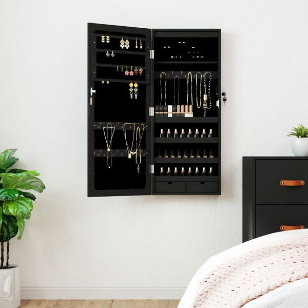 vidaXL Spiegel-Schmuckschrank mit LED-Beleuchtung Wandmontage Schwarz, 353233