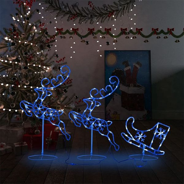 vidaXL Weihnachtsdeko LED Rentiere & Schlitten Acryl 260x21x87 cm Blau, 328511
