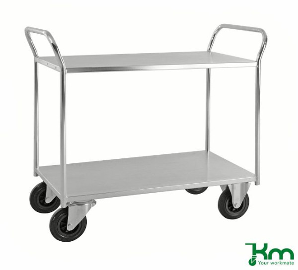 Kongamek Etagenwagen mit 2 Böden, vollständig geschweißt, 1080 x 450 x 975 mm, Verzinkt, 2 Bockrollen 2 Lenkrollen mit Bremse, KM4126-EB