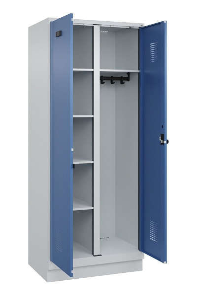 C+P Wäsche-/Garderobenspind Evolo PLUS, mit Sockel, 2 Abteile, 1950x800x500mm, 7, Frontfarbe RAL 5023 Fernblau, Drehriegel, 049620-22 S10008