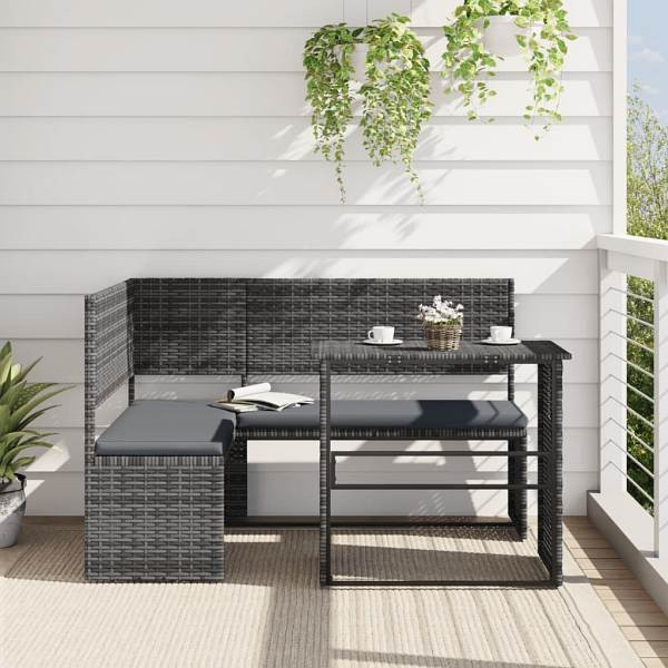 vidaXL Gartensofa in L-Form mit Tisch und Kissen Grau Poly Rattan, 362348