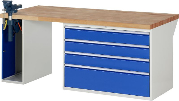 RAU Werkbank Serie 7000 - Baukasten-Bauweise, 2 Unterbau-Container (1x Schraubstock, 4x XXL-Schublade), 2000x840x900 mm, 03-7710A2-209B4S.11