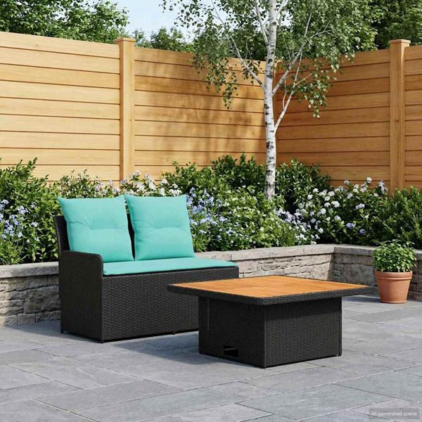 vidaXL Garten Armlehnen Sofa mit Klapptisch 2 Stück Schwarz und Türkis, 42025382