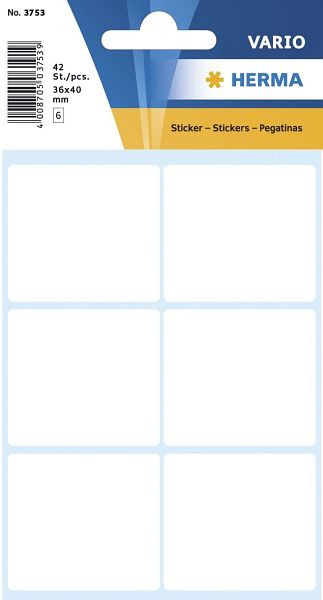 HERMA 3753 Vielzwecketiketten weiß 36x40 mm Papier matt 42 St., VE: 10 Stück, 3753