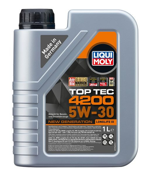 LIQUI MOLY Motoröl Top Tec 4200 5W-30 New Generation, Kanister Kunststoff, VE: 1 Liter, 3706