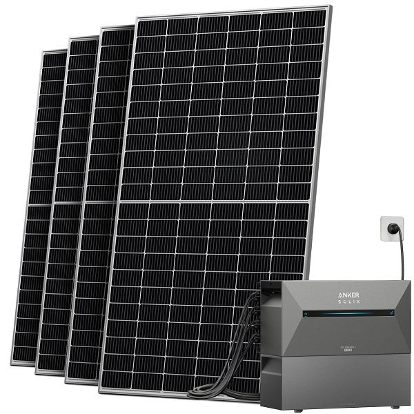 Solarway Balkonkraftwerk 2000W Pro, Anker SOLIX Solarbank 2 E1600 Pro 3,2 kWh Speicher, mit Stockschraubenhalterung, SHY-4-500-A08-SS-A