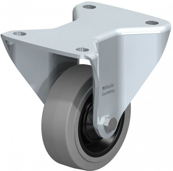 Blickle BH-POEV 100K-3-SG Stahlblech-Bockrolle, Schwerlast-Ausführung, mit Anschraubplatte, Elastik-Vollgummi, Grau, 851952