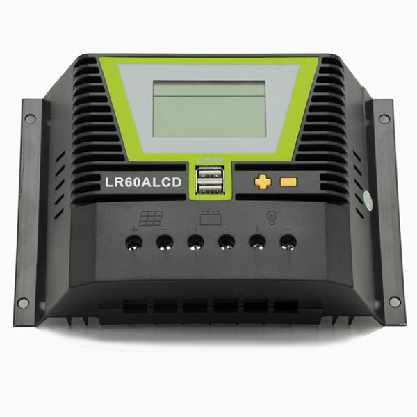WATTSTUNDE Solar Laderegler 60A LR60ALCD mit Dual USB-Anschluss und LCD-Anzeige für 12V / 24V, 300-4560