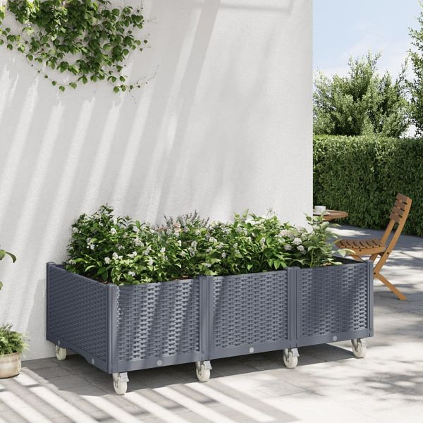 vidaXL Pflanzkasten mit Rollen Grau 150x80x54 cm PP, 367978