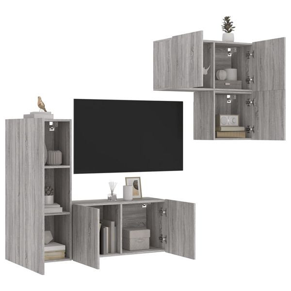vidaXL 4-teilig Wohnwand Grau Sonoma Holzwerkstoff, 3216433