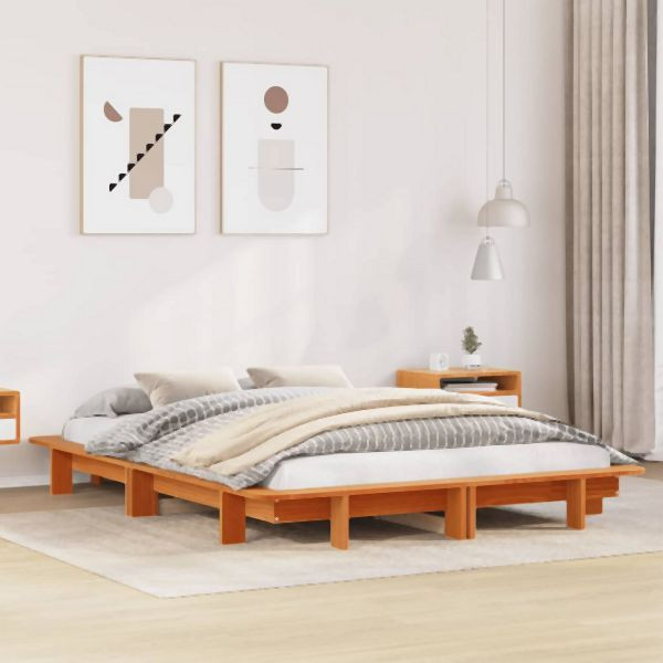 vidaXL Massivholzbett ohne Matratze Wachsbraun 135x190 cm Kiefernholz, 850676