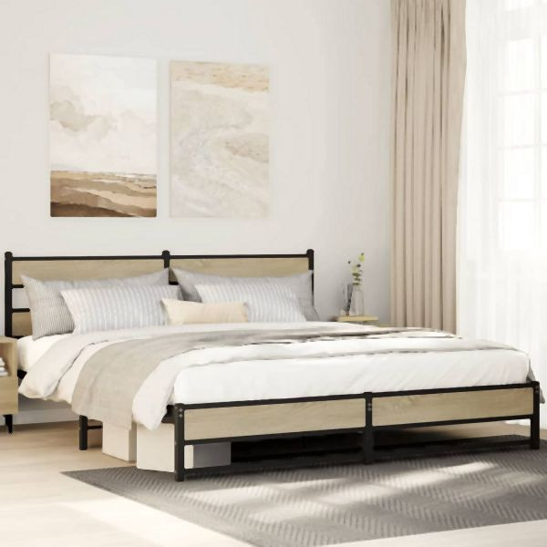 vidaXL Metallbett ohne Matratze Sonoma-Eiche 183x213 cm, 3308500