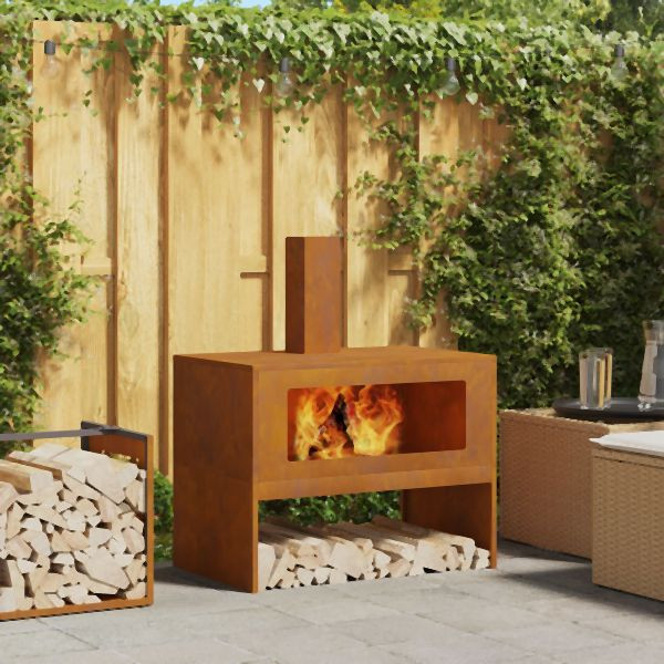 vidaXL Feuerstelle mit Schornstein 80x50x96 cm Wetterstahl, 858937