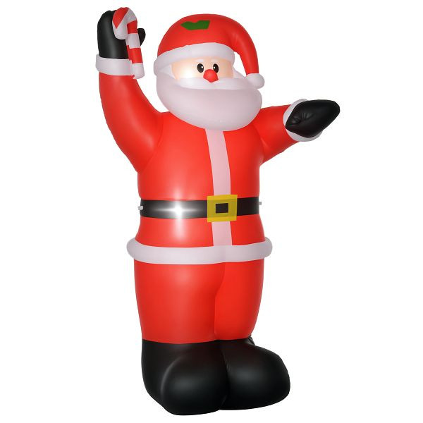HOMCOM Aufblasbar Weihnachtsdeko, 2,4 m Weihnachtsmann mit LED-Beleuchtung, Zuckerstange, 844-008V90RD