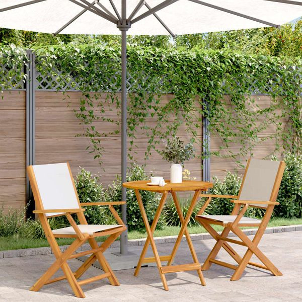 vidaXL 3-teilig Bistro-Set Cremeweiß Stoff und Massivholz, 3281856