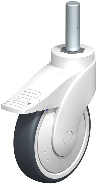 Blickle LWKXE-TPA 126XK-FI-ELS-FK-ZAX51 Kunststoff-Lenkrolle WAVE, rostfrei, mit Zapfen & Feststeller, Thermoplastisches Gummi-Elastomer, Grau, 849373