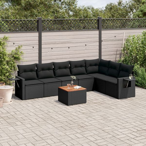 vidaXL 8-teilig Garten-Sofagarnitur mit Kissen Schwarz Poly Rattan, 3224592