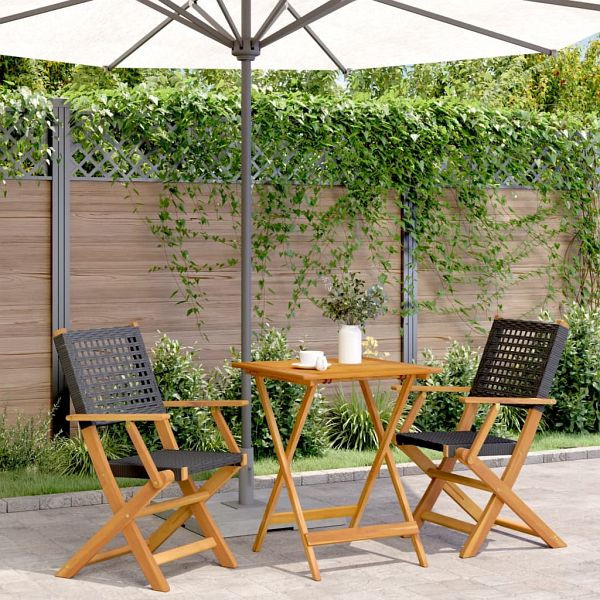 vidaXL 3-teilig Bistro-Set Schwarz Poly Rattan und Massivholz, 3281802