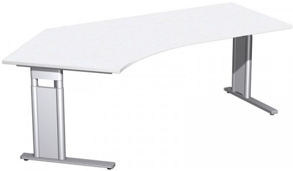 geramöbel Schreibtisch 135° links höhenverstellbar, C Fuß Blende optional, 2166x1130x680-820, Weiß/Silber, N-647315-WS