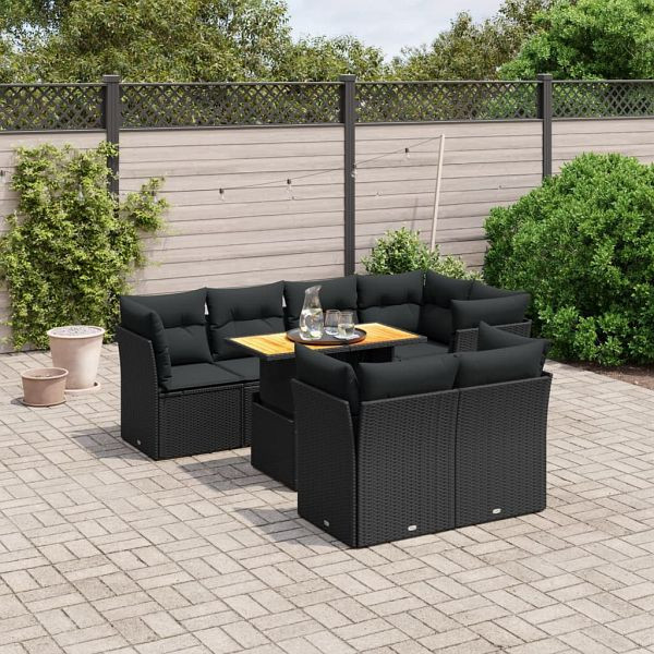 vidaXL 8-tlg. Garten-Sofagarnitur mit Kissen Schwarz Poly Rattan, 3270705