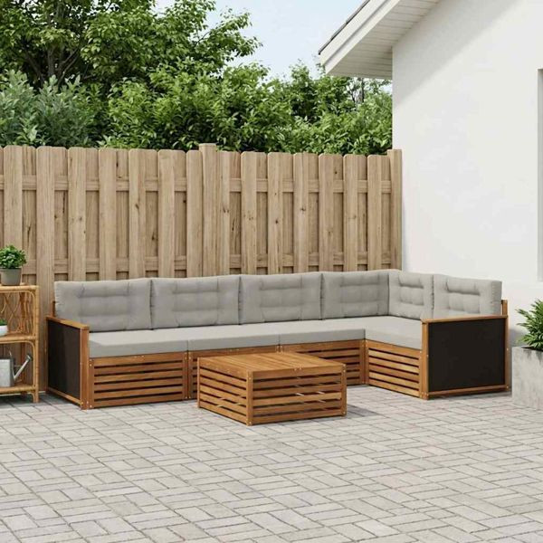 vidaXL Outdoor-Sofagarnitur 6-teilig Natürlich und Hellgrau, 3383374
