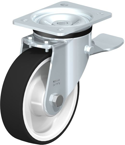 Blickle LK-POTH 160K-ST Stahlblech-Lenkrolle, schwere Ausführung, mit Anschraubplatte & Feststeller, Thermoplastisches Polyurethan, Grau, 741380