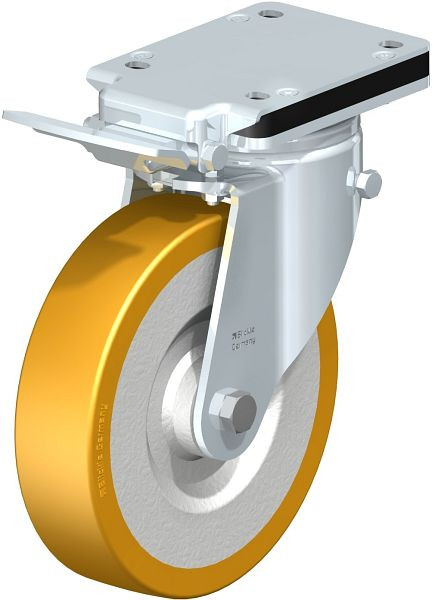 Blickle LH-SETH 200K-IS Stahlblech-Lenkrolle, Schwerlast-Ausführung, mit Anschraubplatte & Feststeller, Blickle Extrathane®, Hellbraun, 674325