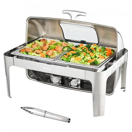 VEVOR Speisenwärmer Wärmebehälter Chafing-Dish-Set Rolldeckel 5 L x 2, ZFXKCLJT19QT2B78CV0