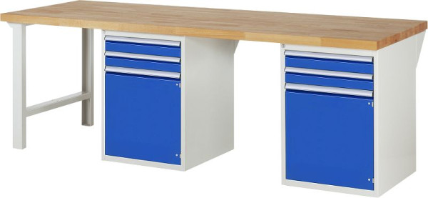 RAU Werkbank Serie 7000 - Baukasten-Bauweise, 2 Unterbau-Container (2x Schublade, 1x Flügeltür), 2500x840x900 mm, 03-7503A8-259B4S.11