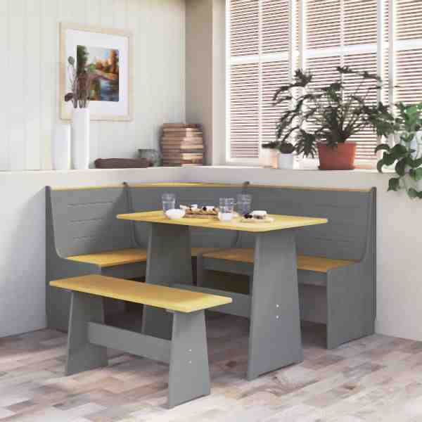 vidaXL 3-tlg. Eckbankgruppe REINE Honigbraun Grau Massivholz Kiefer, 3096569