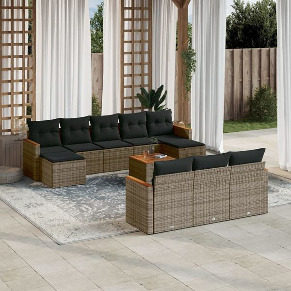 vidaXL 11-teilig Garten-Sofagarnitur mit Kissen Grau Poly Rattan, 3258826