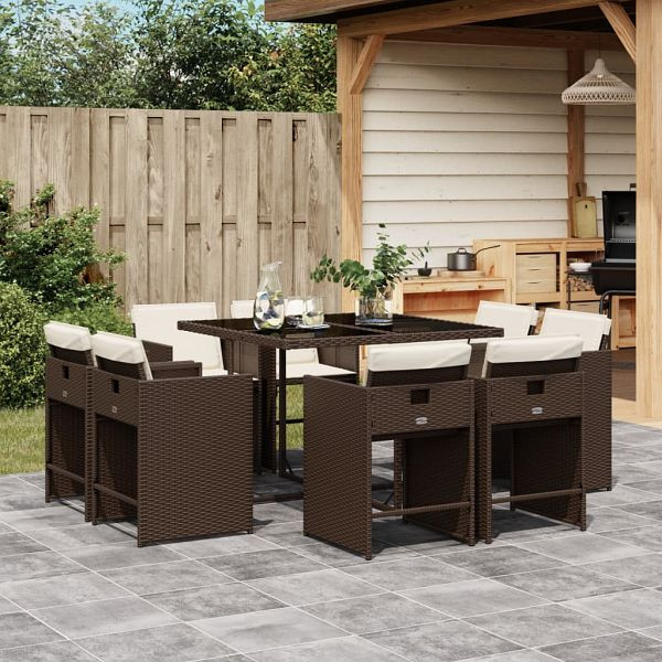 vidaXL 9-teilig Garten-Essgruppe mit Kissen Braun Poly Rattan, 3277964