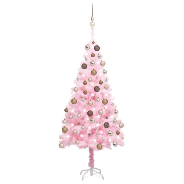 vidaXL Künstlicher Weihnachtsbaum mit Beleuchtung & Kugeln Rosa 120cm, 3077583
