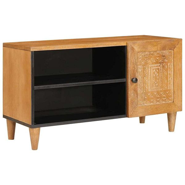 vidaXL TV-Schrank mit Tür Hellbraun 80 x 33 x 46 cm massives Mangoholz, 4018095