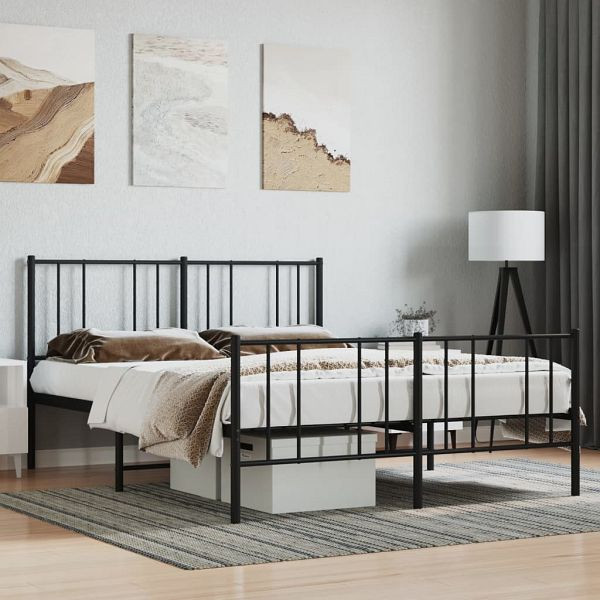 vidaXL Bettgestell mit Kopf- und Fußteil Metall Schwarz 160x200 cm, 352501